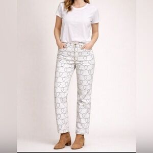 CAbi Rope Print White Jeans Size 2 Straight Leg Nautical Pattern Denim